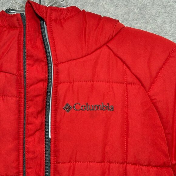 Columbia Boys Jacket Size M (10/12) Red Gray Hooded Insulated Winter - Picture 3 of 9